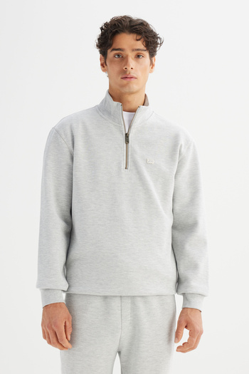 Lee Regular Fit Normal Cut Hooded Zipper Detail Gray Melange Sweatshirt