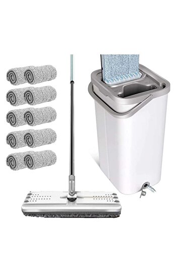 COOYA Flat Floor Mop and Bucket Sets with 10pc Reusable Microfiber Mop Pads,130cm Long Handle