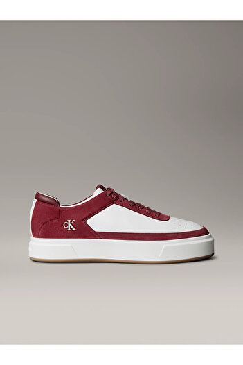Calvin Klein Men's Low-Top High Sole Breathable Upper Surface Leather White-Red Sneaker Ym0Ym01354-0K