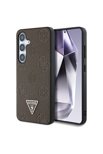 Guess Case for Samsung Galaxy S25, Peony Grained Hot Stamp Triangle Logo MagSafe, Brown