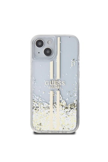 Guess Case for IPhone 15, Liquid Glitter Gold Stripes, - Transparent