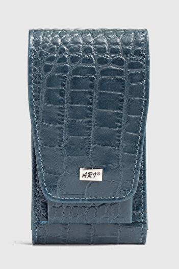 Fiyaka Ar-004 Genuine Leather Cigarette Case Croco-Petrol
