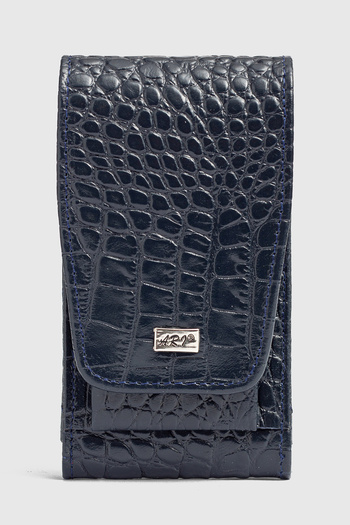 Fiyaka Ar-004 Genuine Leather Cigarette Case Croco Dark Blue