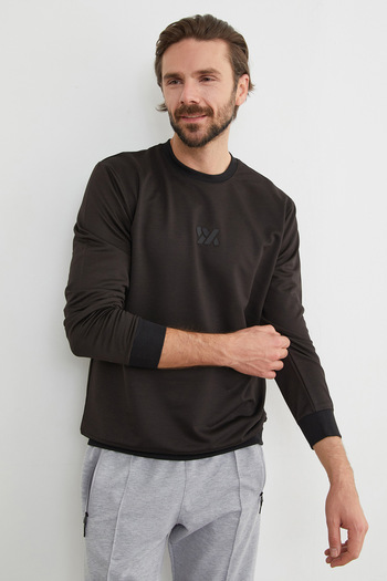 Fulla Moda Embossed Printed Crew Neck Sweatshirt