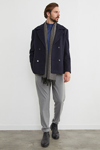 Fulla Moda Buttoned Double Breasted Collar Stamp Coat