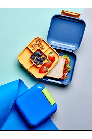 Porselen Diyarı 2-Layer Mini Square Student Lunch Box Food Storage Box Lunch Box Blue
