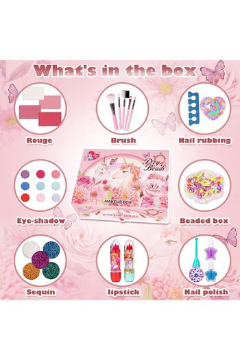 COOYA Kids Pretend Play Makeup Kit for Girl, with Makeup Mirror Kid Princess Play Makup Set for Age 3-12