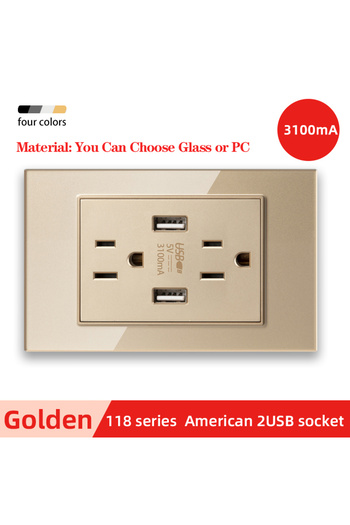 Choice5 110-250V PC US-2UF3100-Gold Herepow 118 Series Thailand American Standard Dual USB Wall Socket Smart