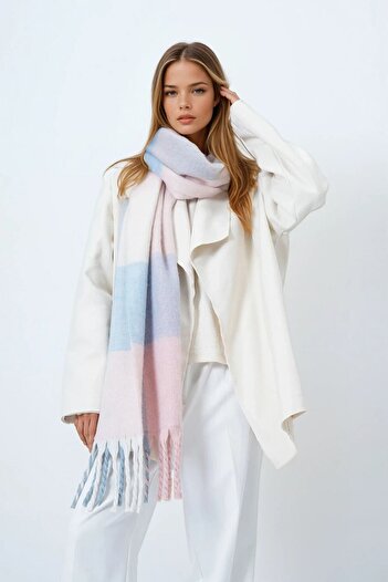 VAGGON Women's Blue Pink Tasseled Soft Textured Shawl Vs01199