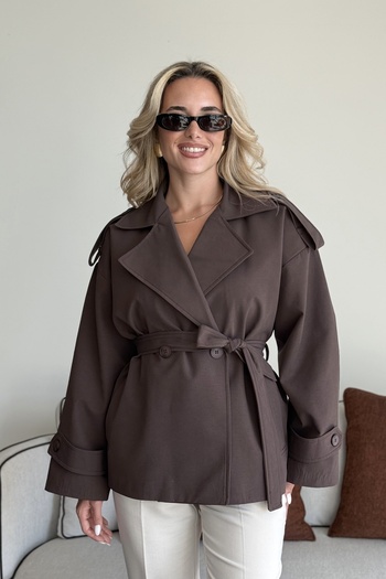 Laluvia Brown Julia Short Trench - 9609