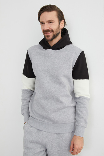 Fulla Moda 3 Thread Arm Color Block Hooded Sweatshirt