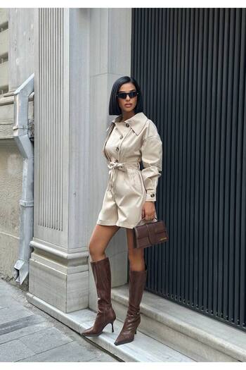 D'RECCY Women's Short Long Sleeve Trench Jumpsuit