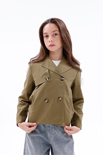 WİENS KİDS Girl's Buttoned Short Trench Coat