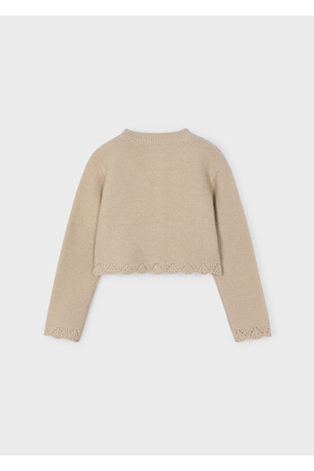 MAYORAL 4-10 Years Old Girl's Beige Buttoned Long Sleeve Glitter Cardigan – Lace Detail