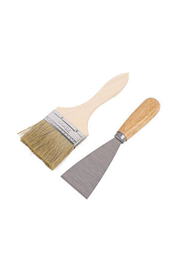 Lawazim Brush & Putty Knife Set - 2 Piece Paint Brush and Scraper with Wooden Handles for DIY