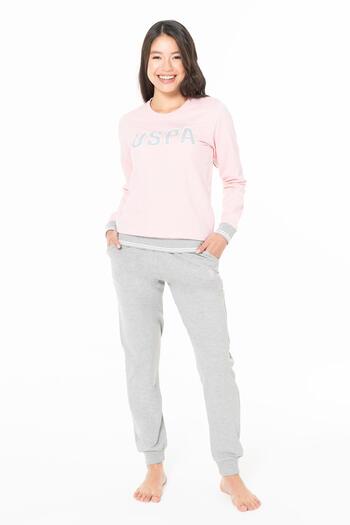 U.S. Polo Assn. Women's 2 Thread Winter Uspa Letter Printed Home Wear Pajama Set, Narrow Leg, with Pockets