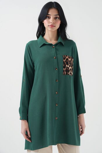 Hiccup Bdart Leopard Print Pocket Button Long Sleeve Shirt