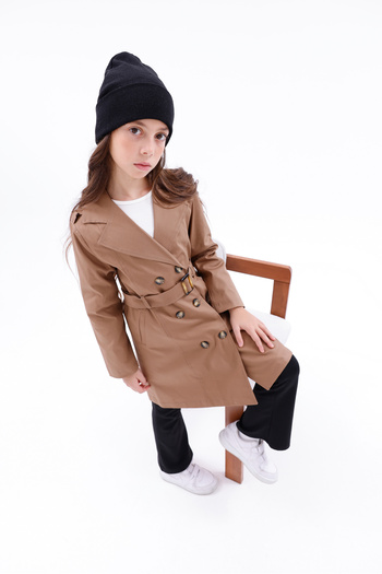 WİENS KİDS Girl's School Belted Pocket Trench Coat