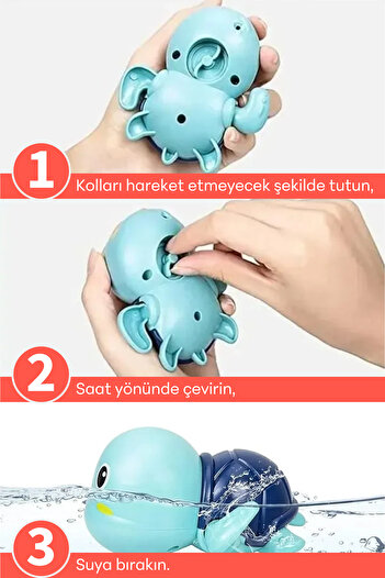 SmartFox Yüzen Kaplumbağa - Kurmalı Bebek Su Oyuncağı Banyo Arkadaşı - 3 Adet
