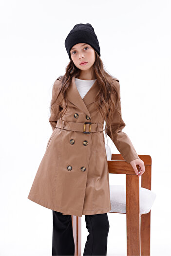 WİENS KİDS Girl's School Belted Pocket Trench Coat