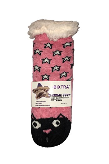 Bixtra Pink non-slip thermal socks Teddy-fleece Cat