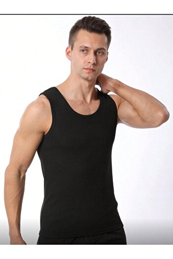 TURKUAZ KIDS 3 Pieces Compact Combed Cotton Black Men's Tank Top 100% Cotton Standard Fit Regular Cut 3-Pack