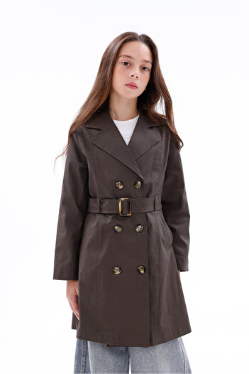 WİENS KİDS Girl's School Belted Pocket Trench Coat