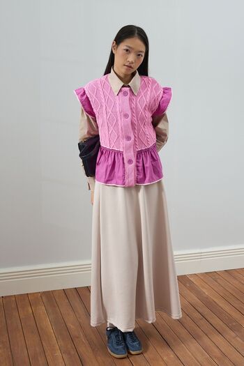 Ceylan Otantik Pink Ruffled Knit Vest & Cream Scuba Skirt Set