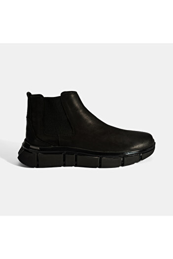 Desa Men's Black Rubber Detailed Nubuck Leather Boots