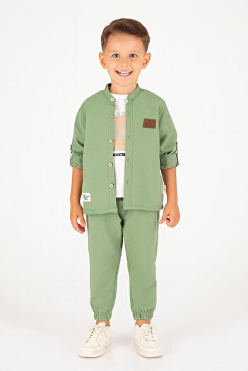 RAPAPA Boy's 3-Piece Set Muslin Bottom and Top Set 8322 Green
