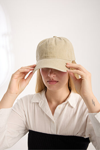 OX-RA Plain Unisex Beige Color Washable Denim Distressed Hat