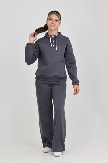 Toontoy Girl's Collar Snap Fastener Tracksuit Set