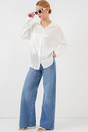 Hiccup Bdart Textured Satin Long Sleeve Shirt with Button Closure