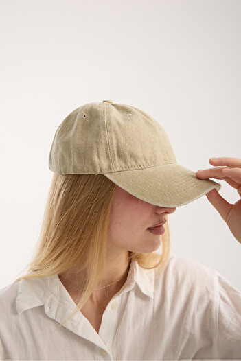 OX-RA Plain Unisex Beige Color Washable Denim Distressed Hat