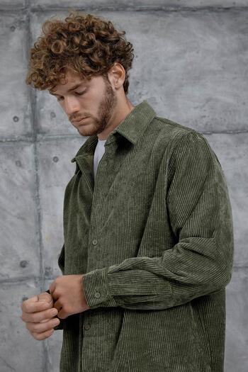 NOMARC Khaki 251 Velvet Oversize Shirt and Pantalon Set