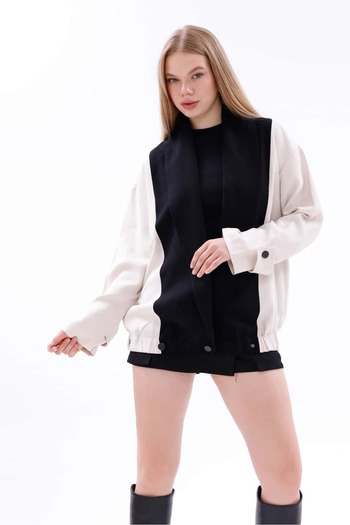 Pulli Collection Oversize Contrast Detailed Jacket – Black Ecru
