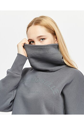Piano Luce Women's Oversize Gray High Collar Sweatshirt Plmw24Swt05
