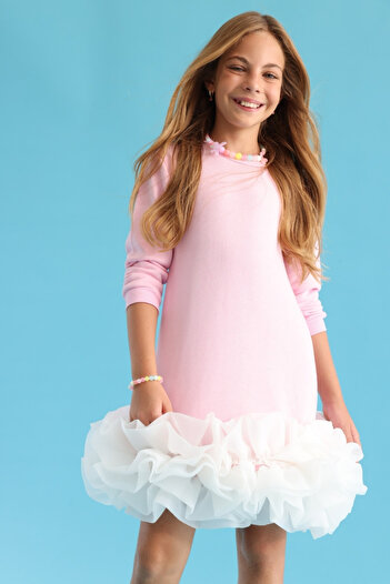 Le Mabelle Pink Skirt with Ruffles at the Hem Girls' Dress - Alix