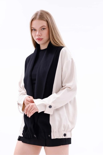 Pulli Collection Oversize Contrast Detailed Jacket – Black Ecru