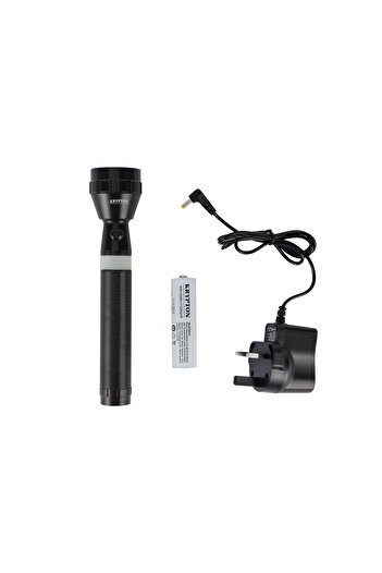 KRYPTON Rechargeable LED Flashlight 2000m Range – 2H Runtime, Triple Booster, Lithium Battery, Black