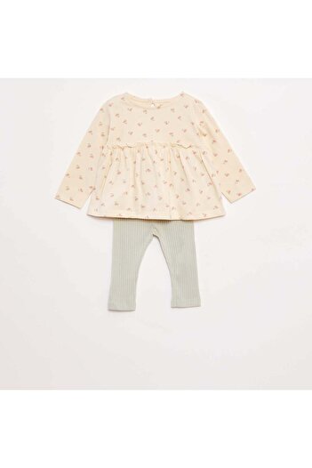 KIABI T-shirt + ribbed leggings set - 2-piece set BLUE