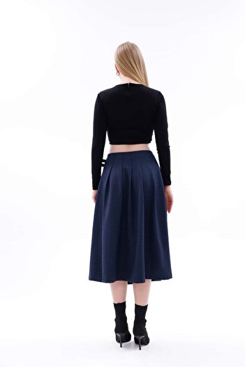 Pulli Collection Μίντι φούστα με καρό σχέδιο σε μπλε ναυτικό με λεπτομέρεια με σχισμή
