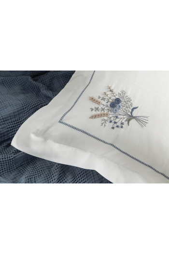 Dantela Garden Embroidered Hand-Made Throw Pillow & Cover Set - Navy Blue