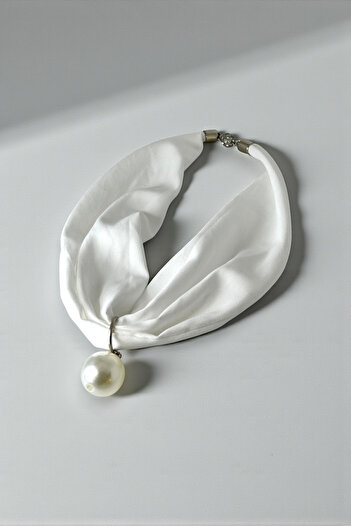 Trend aksesuar Stylish Design Fabric Scarf Necklace with Pearl Detail