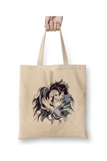 Toyaso Demon Slayer Tanjiro Nezuko Cloth Bag Long Handle Shopping Bag Beach Tote Bag