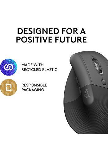 logitech Lift Vertical Ergonomic Mouse, Wireless, Bluetooth or Logi Bolt USB receiver, Quiet clicks,