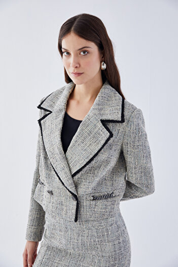 IDYL Crop Jacket Set with Striped Accessories