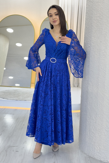 the ZKS Women's Double Breasted Collar Belt Detailed Lace Long Sleeve Midi Dress Black, Saks, Purple, Plum, White, Burgundy
