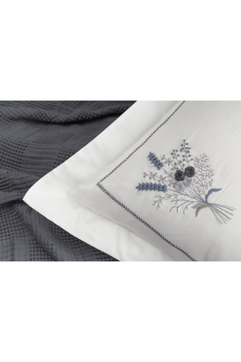 Dantela Garden Embroidered Handmade Throw Pillow & Cover Set - Anthracite