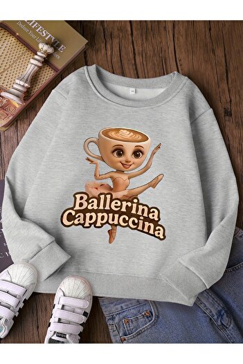 uyguntarz Unisex Ballerina Cappucina Printed Oversize Crew Neck Sweatshirt